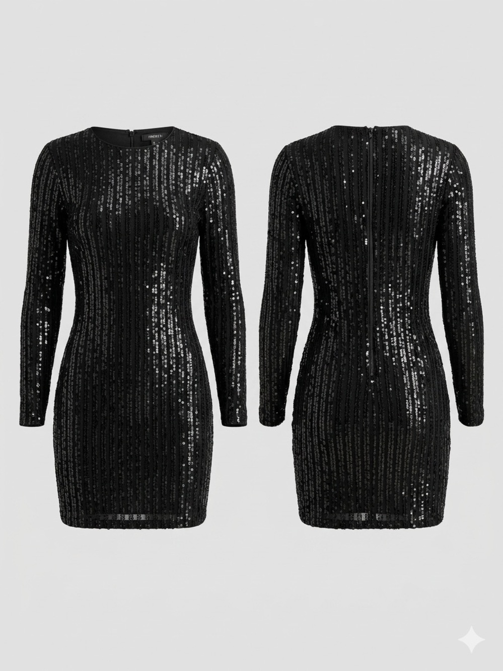 Forever 21 Black Sequin Long-Sleeve Mini Dress - Picture 1 of 3